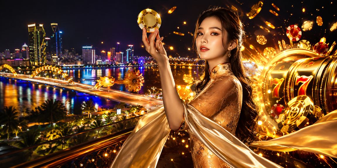 Người chơi slots trên điện thoại tại Đà Nẵng với trang phục áo dài hiện đại
